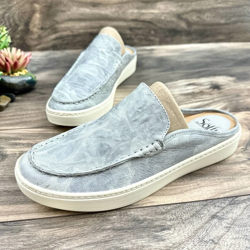 NIB Sofft Somers Moc 8.5M Light Gray Leather Sneaker Mules - Picture 3 of 11